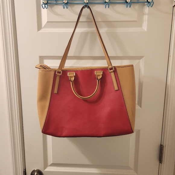 Antonio Melani Color Block Shoulder Bag Purse Tan Pink Large  #O - Picture 5 of 15